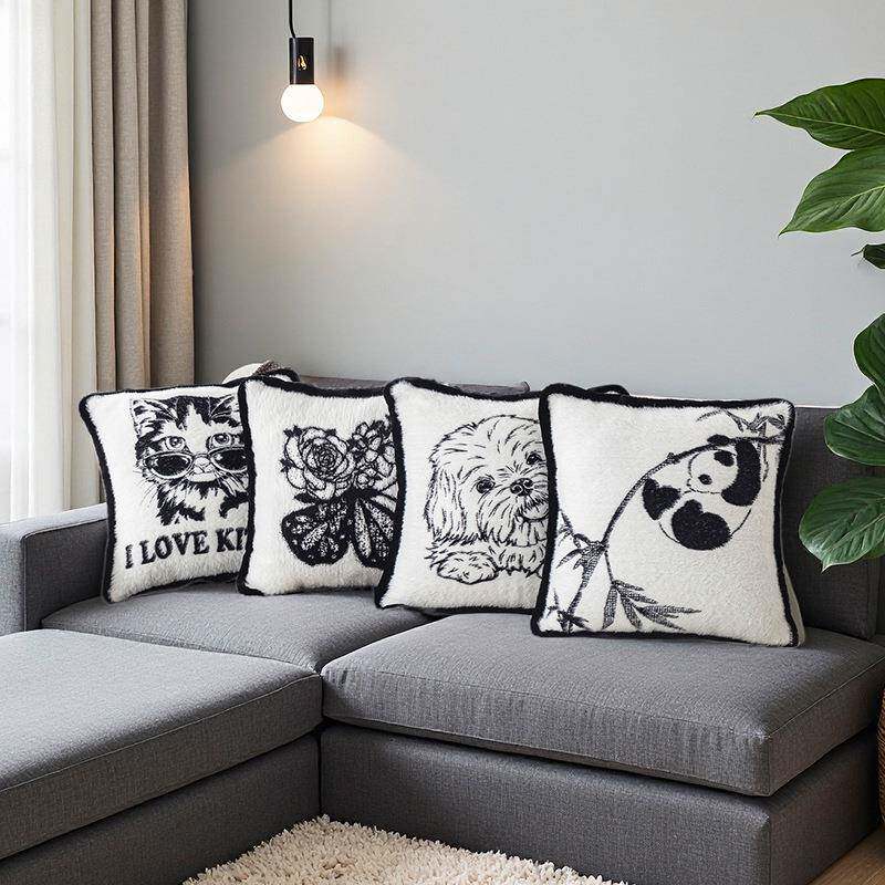 欧ins毛绒抱宿酒店样板民间靠北枕客喵探厅沙发卧室床枕头靠垫抱