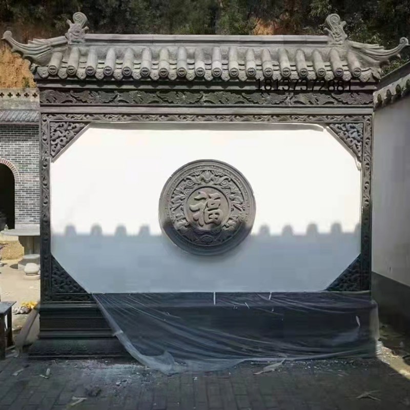 圆形福字砖雕仿古中式庭r院影壁墙照壁背景迎门墙徽派浮雕装饰挂