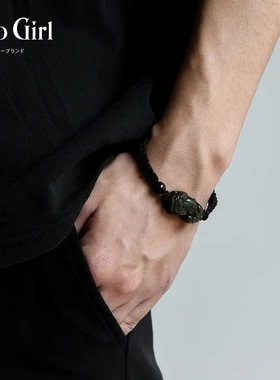 黑曜石貔貅手链男款黑色水晶手绳饰品配饰潮男士男生生日圣诞礼物