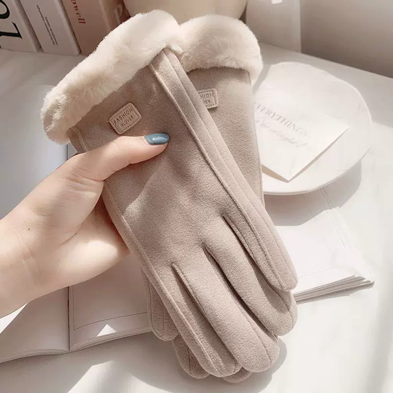 冬季加绒加厚防风触屏骑行手套女