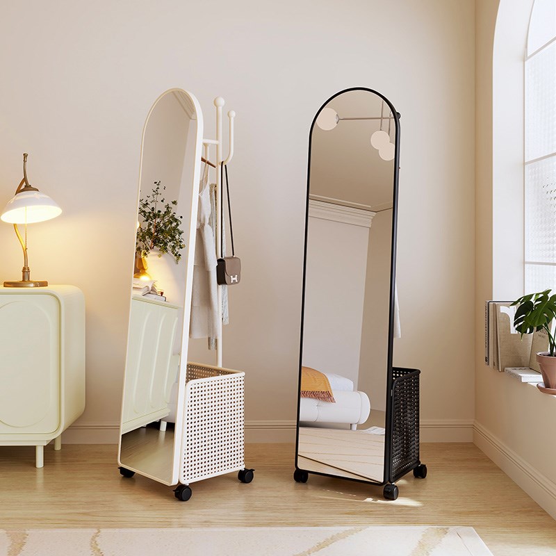 镜子全身镜挂衣架一体家用卧室落地试衣镜创意可移动穿衣镜衣帽架