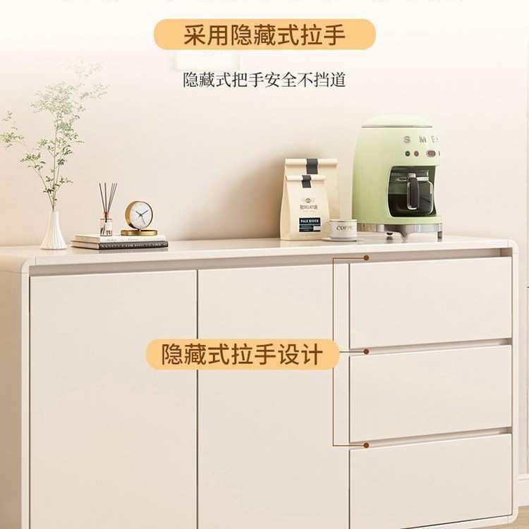 实木餐边柜家用客厅靠墙一体加厚储物柜简约奶油风现代储物斗柜子