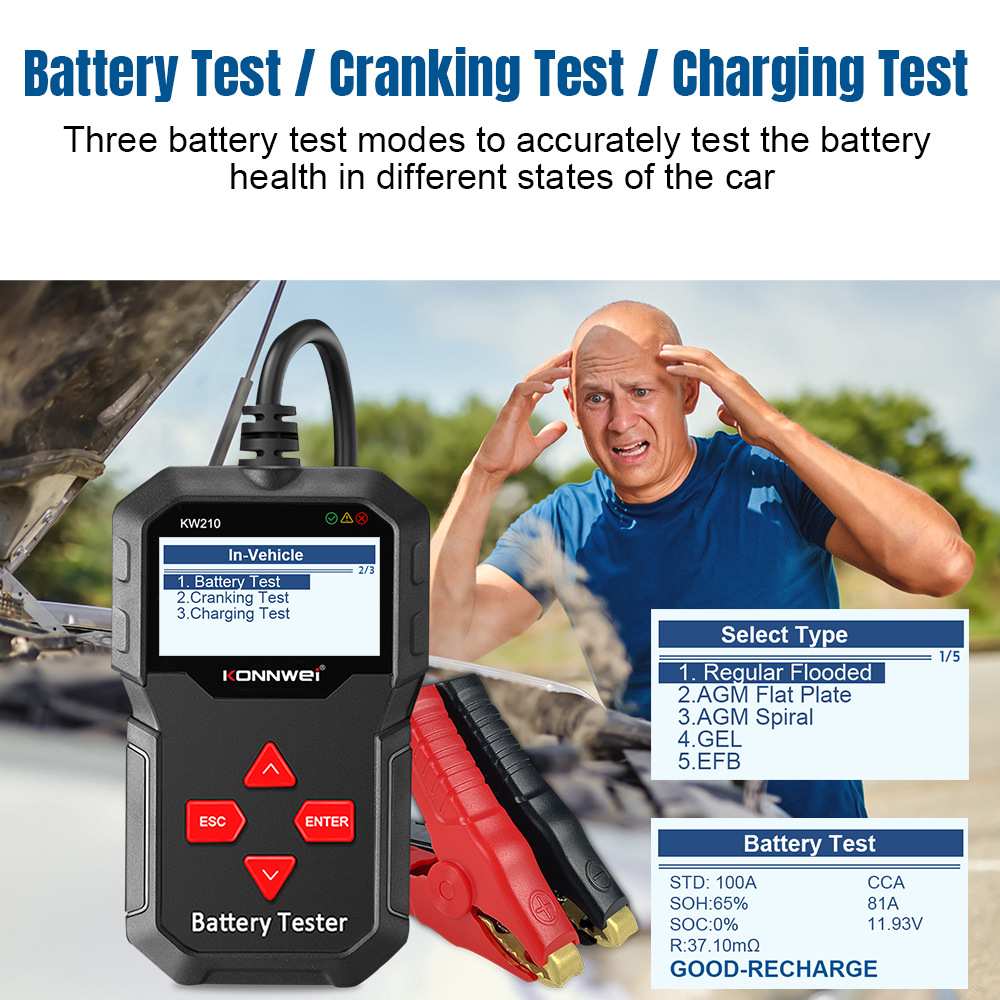 KW210 Handy Car Battery Analyzer 12V Vehicle Battery Tester