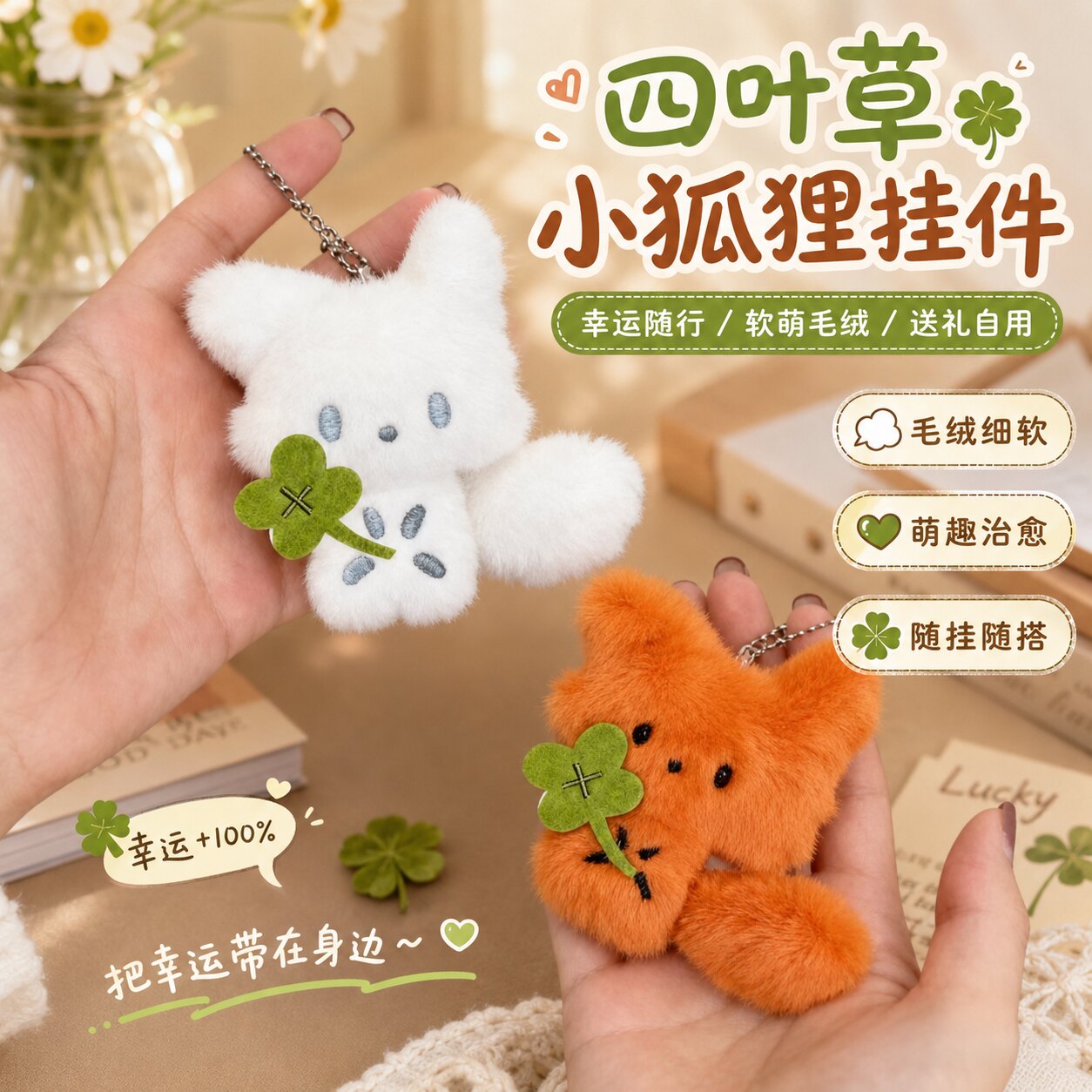 可爱小狐狸挂件白狐毛绒玩偶钥匙扣超萌小鼻噶背包挂饰治愈玩偶