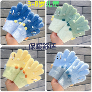 新款儿童立体卡通手套冬季加厚保暖男孩女孩小童宝宝针织五指手套