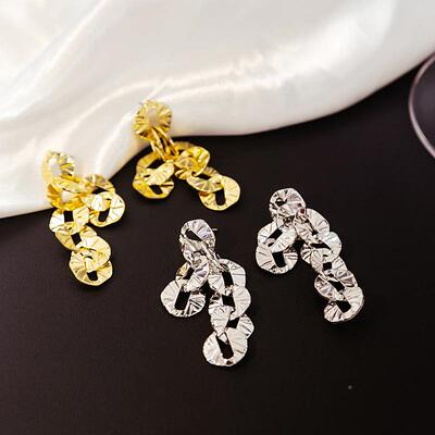 银针张E2908圆圈褶耳环 欧美耳长款流苏夸耳钉个性皱夸张金属风饰