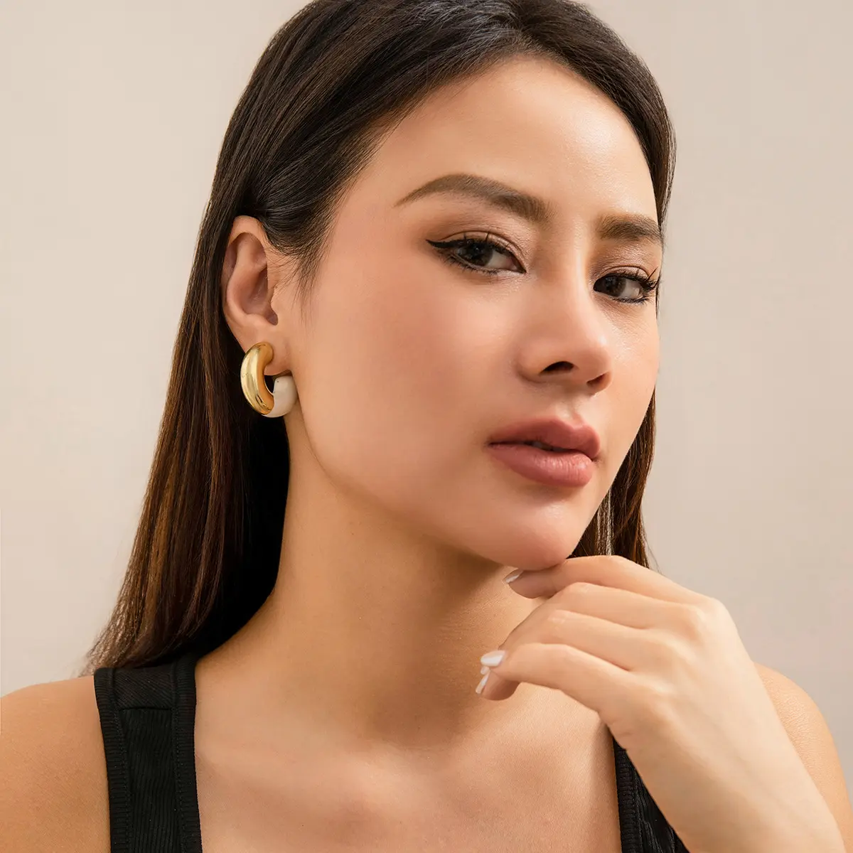 欧美饰品复古滴油形耳圈设计感耳扣女简约金属个性earrings