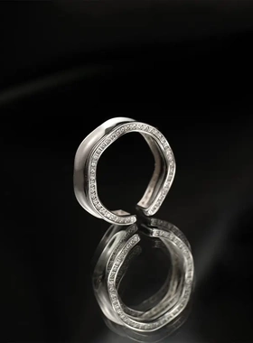 s925银戒指凹面镶钻高级感锆石开口食指戒ins潮冷淡风指环