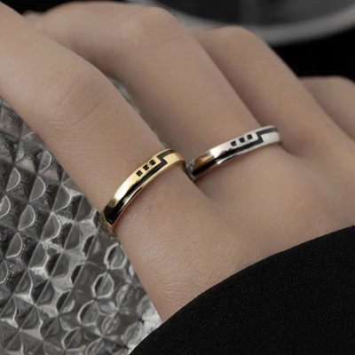 s925银黑色高级感戒指个性潮流男女小众设计单身戒指环礼物