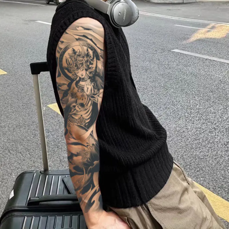 全臂纹身贴草本防水男女持久满臂仿真刺青纹身果汁贴纸艺妓般若