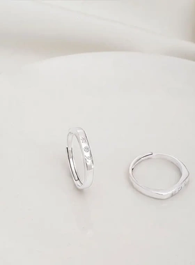 s925银简约小清新情侣戒指时尚百搭男女对戒小众新款潮