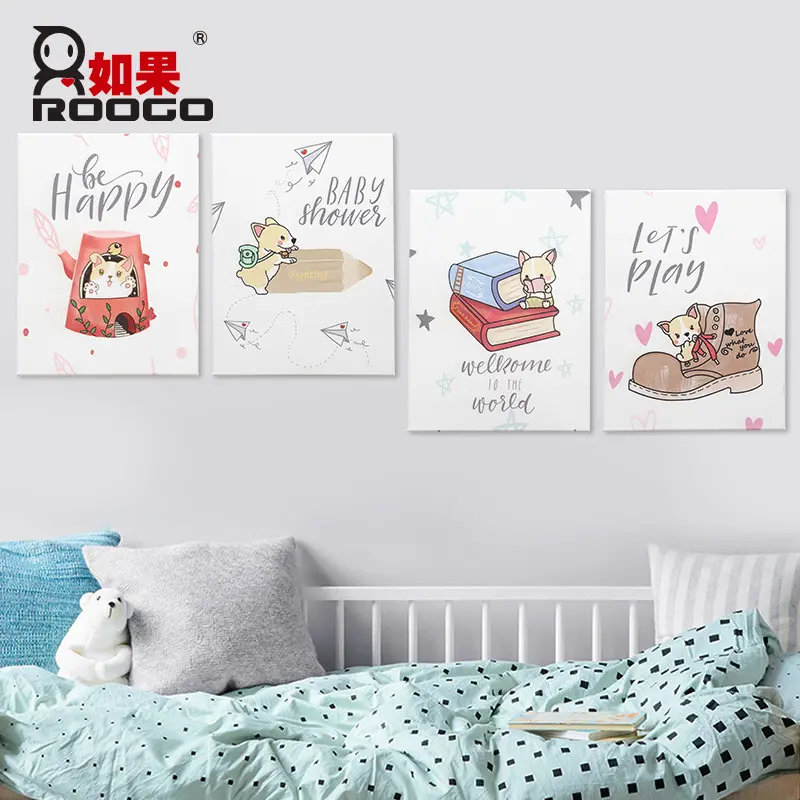 柯基装饰画创意美式可爱卡通动物壁画挂画客厅卧室背景墙墙面挂件图片