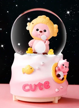 梦幻自动吹雪水晶球树脂摆件卡通小海狸八音盒少儿节日礼物礼品
