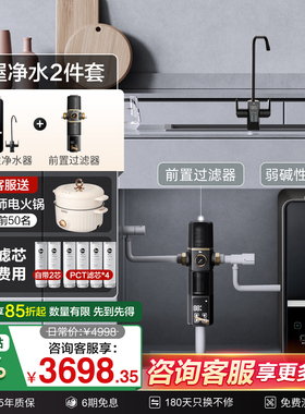 美国瑞美弱碱性水净水器1200G大通量家用厨下式套装净水器+前置