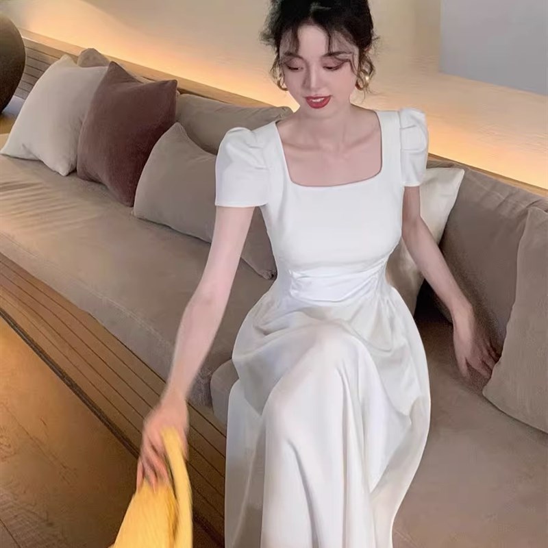 生日可穿白色法式洋装气质高级感日常伴娘领证订婚小礼服裙子女