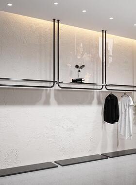 服装店展示架上墙吊挂铁艺黑色挂衣服架子男女装店铺专用陈列货