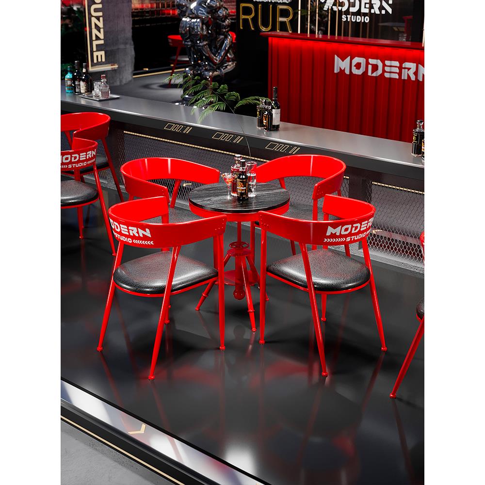 工业风格桌椅组合奶茶店咖啡厅餐桌椅子吧台吧台休息区洽谈桌餐饮