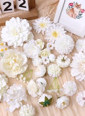 白色系仿真花朵装饰 绢花diy手工头饰 花艺配件谷美 家居婚庆装饰