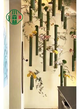 新鲜竹筒罐吊饰幼儿园环创酒店婚庆家用环保挂件装饰绿色竹子花瓶