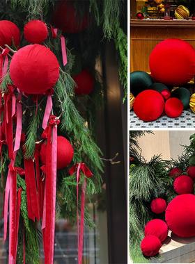 红丝绒球 圣诞树蝴蝶结节日装饰挂件打卡点店铺网红陈列造景布置