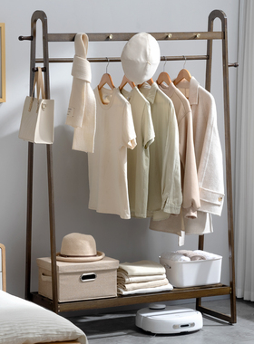 挂衣架子落地卧室床尾晚上放衣服神器家用衣帽架实木床边晾衣置物
