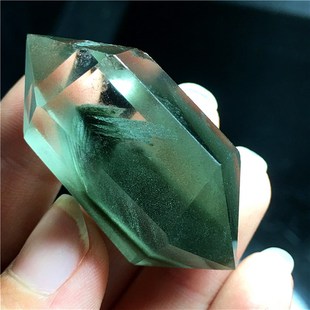 绿幽灵柱四季彩幽灵双尖千层水晶柱子原石原矿家居客厅手把玩摆件