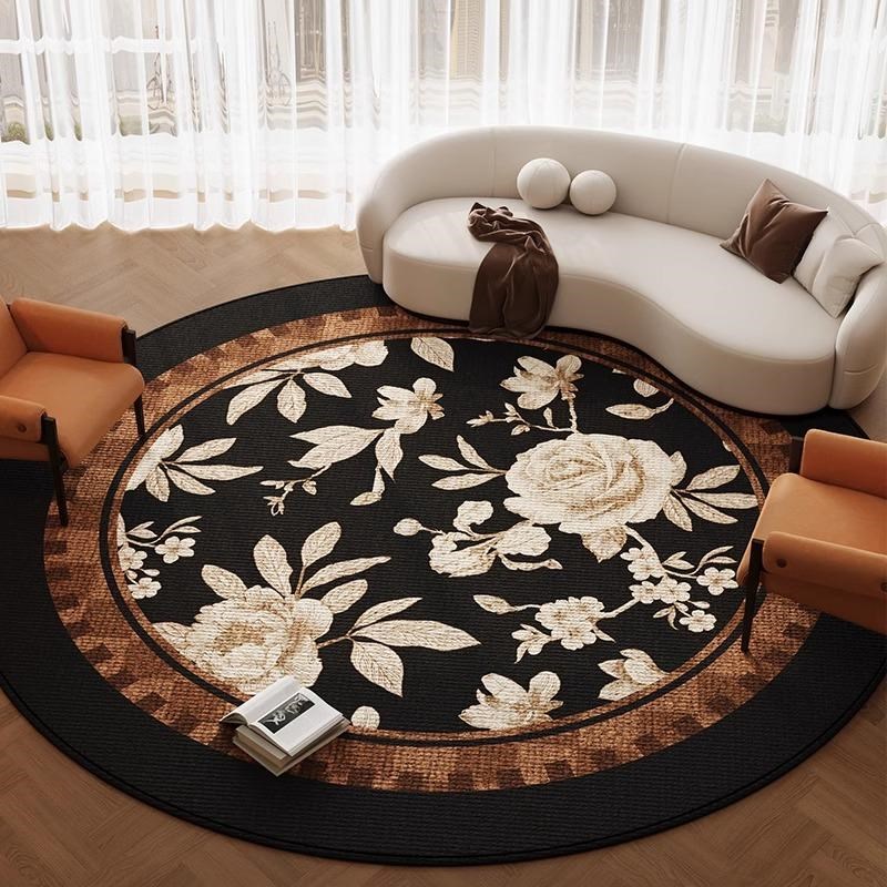 中古风书房转椅地毯圆形木地板保护垫子办公电脑椅衣帽间卧室地垫