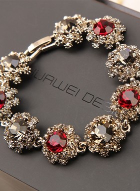 韩国超闪水钻复古手链女时尚个性水晶手饰品网红手镯森系手环手圈