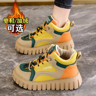 马丁靴女款2023新款冬季运动拼色真皮高筒短靴厚底加绒棉鞋女爆款