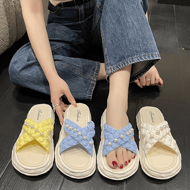 外穿时尚韩版交叉带拖鞋沙滩鞋休闲度假夏季少女心可爱防滑懒人拖