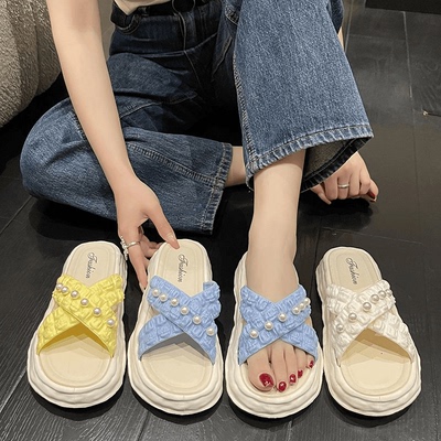 外穿时尚韩版交叉带拖鞋沙滩鞋休闲度假夏季少女心可爱防滑懒人拖