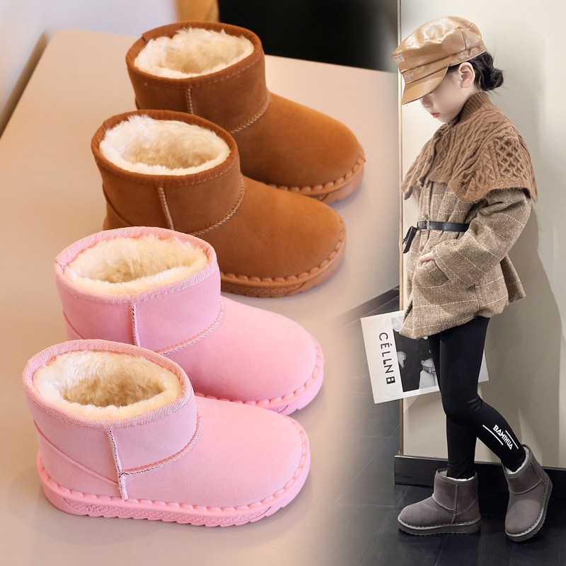 2025新款秋冬加绒加厚雪地靴可爱卡通保暖短靴男童女童棉鞋中大童
