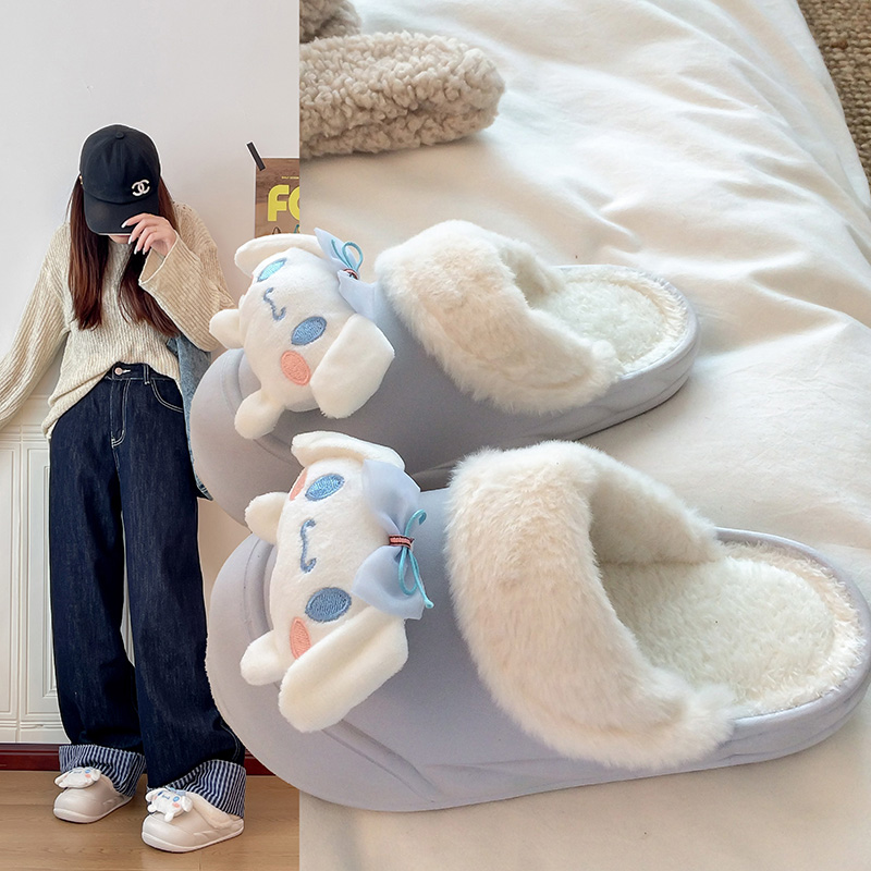 2025新款外穿防滑加绒包头一脚蹬懒人可拆卸卡通可爱玉桂狗棉拖鞋