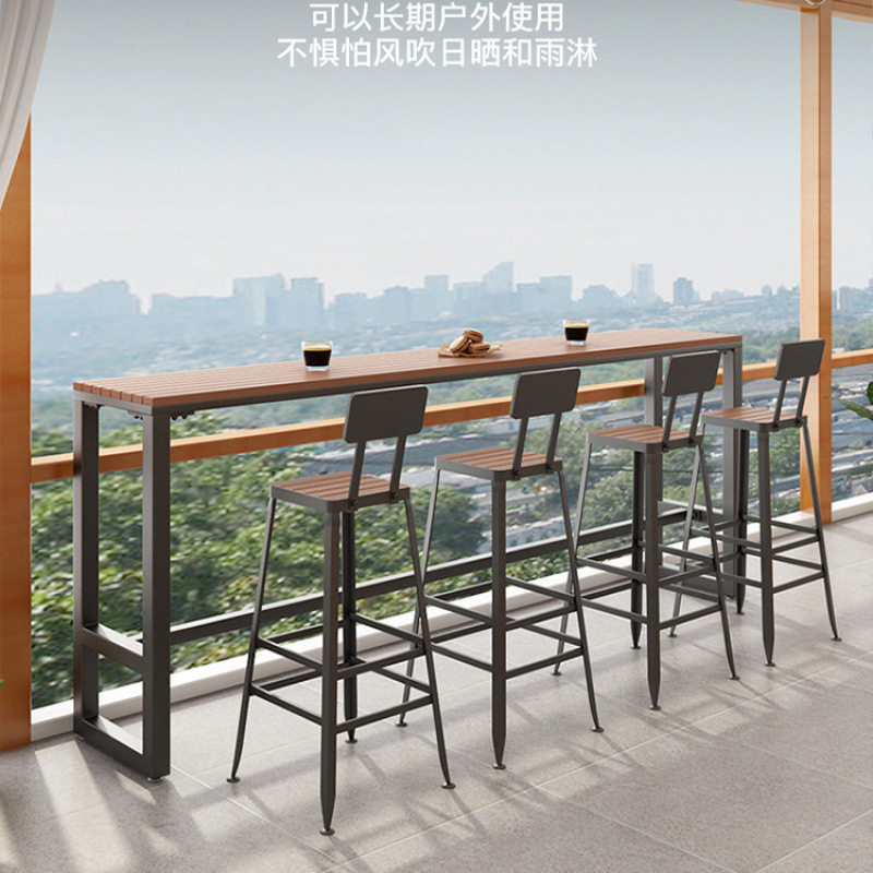 户外防晒塑木吧桌椅组合 商用靠窗多人吧台桌 别墅庭院花园高脚桌