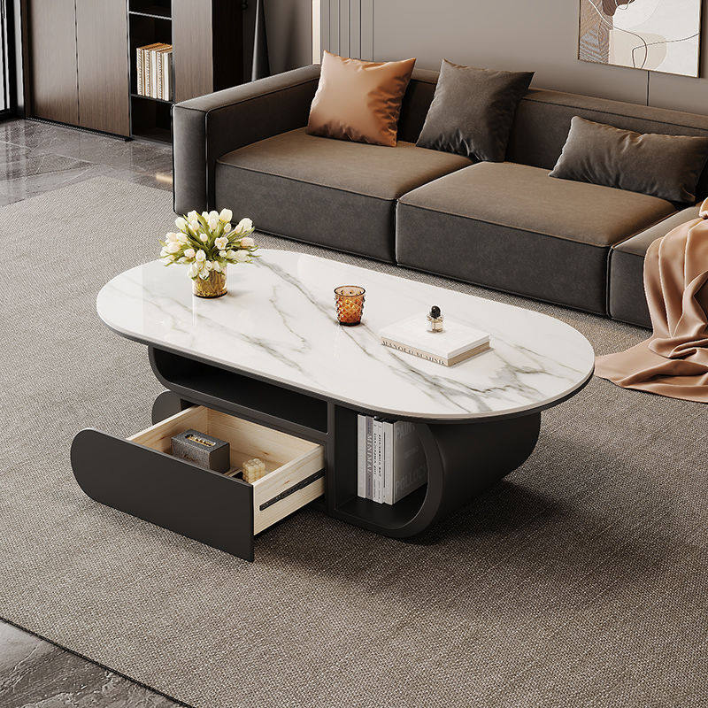 轻奢风茶几客厅小户型家用岩板现代电视柜套装新款椭圆形