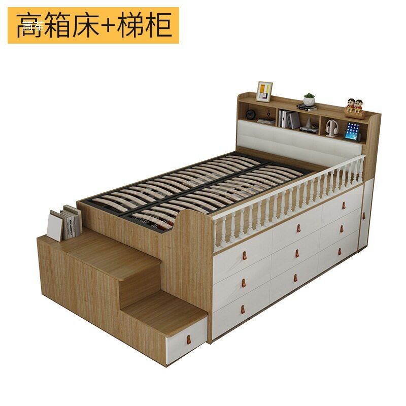 小户型高箱床抽屉床收纳储物床榻榻米带脚踏单人储物床省空间半高