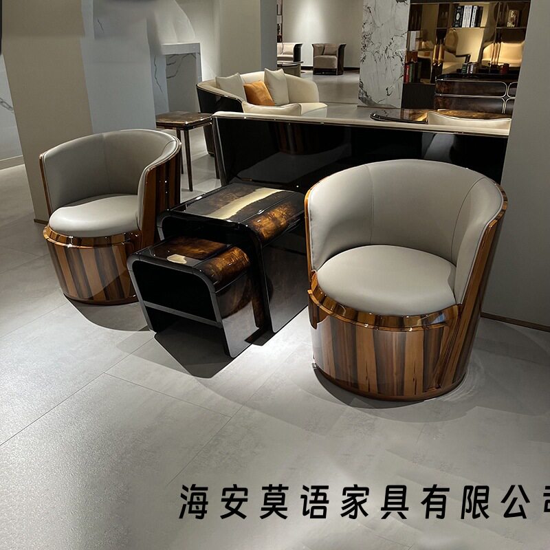 威登家具意大利意式轻奢皮艺休闲椅后现代港式单人沙发椅客厅
