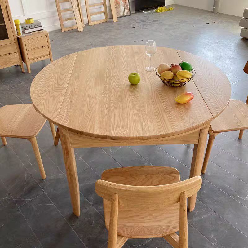 实木餐桌圆桌橡木折叠伸缩饭桌小户型简约圆吃饭桌北欧实木餐桌