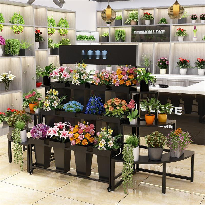 花架方形桶鲜切花花店货架多层鲜花展示架阶梯摆花铁艺醒养花桶可