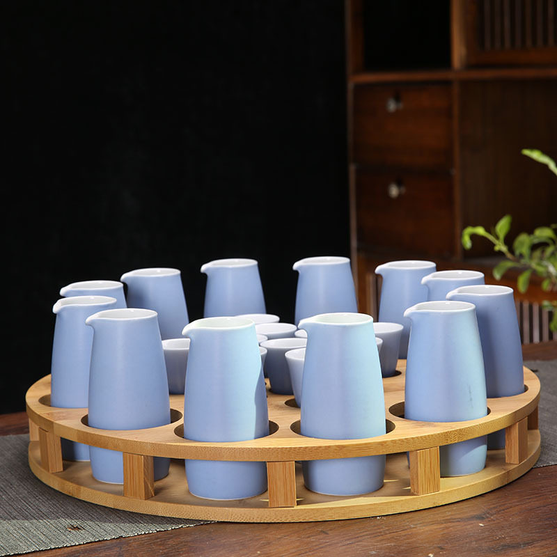 家用小酒盅白酒杯高脚杯酒具套装中式分酒器二两陶瓷酒壶带收纳架