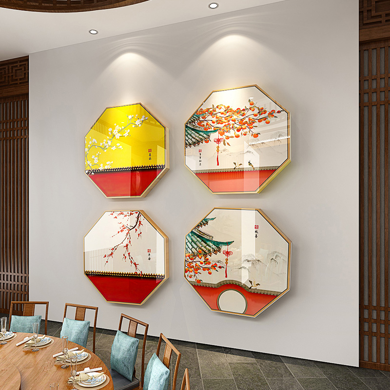 中式风景建筑墙面装饰品立体墙贴雪弗板饭店包厢家居客厅墙上自粘图片