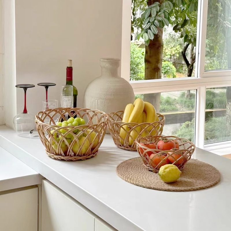 日式藤编收纳筐家用过年客厅春节零食水果收纳篮面包鸡蛋篮馒头筐