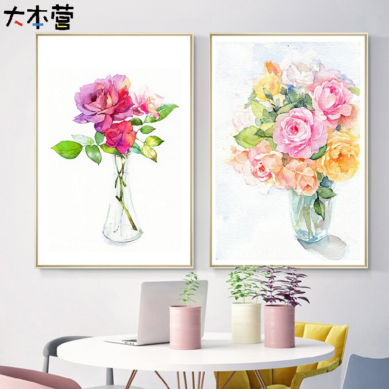大本营 小清新花束diy数字油彩画客厅走廊装饰画植物花卉填色油画