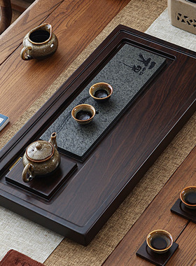 黑檀实木茶盘整块家用中式茶海盘托乌金石大号原木泡茶高档小茶台