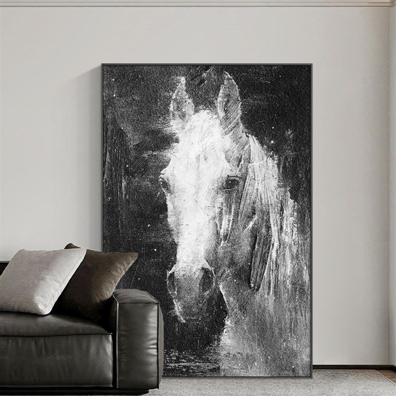 大幅客厅装饰画大气黑白马到成功沙发落地挂画公司办公室玄关壁画,家居饰品,现代装饰画,淘宝优惠券,粉丝福利购,淘宝优惠卷