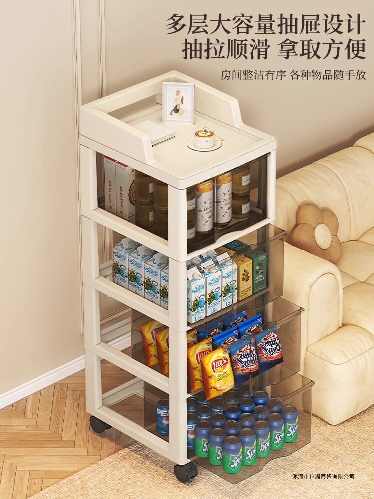 小推车置物架零食收纳柜子办公室桌下分层置物柜抽屉式落地储物柜图片