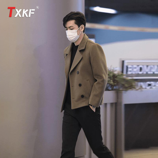 高端毛呢风衣外套男士2025新款秋冬季双排扣加厚短款夹克男款冬装