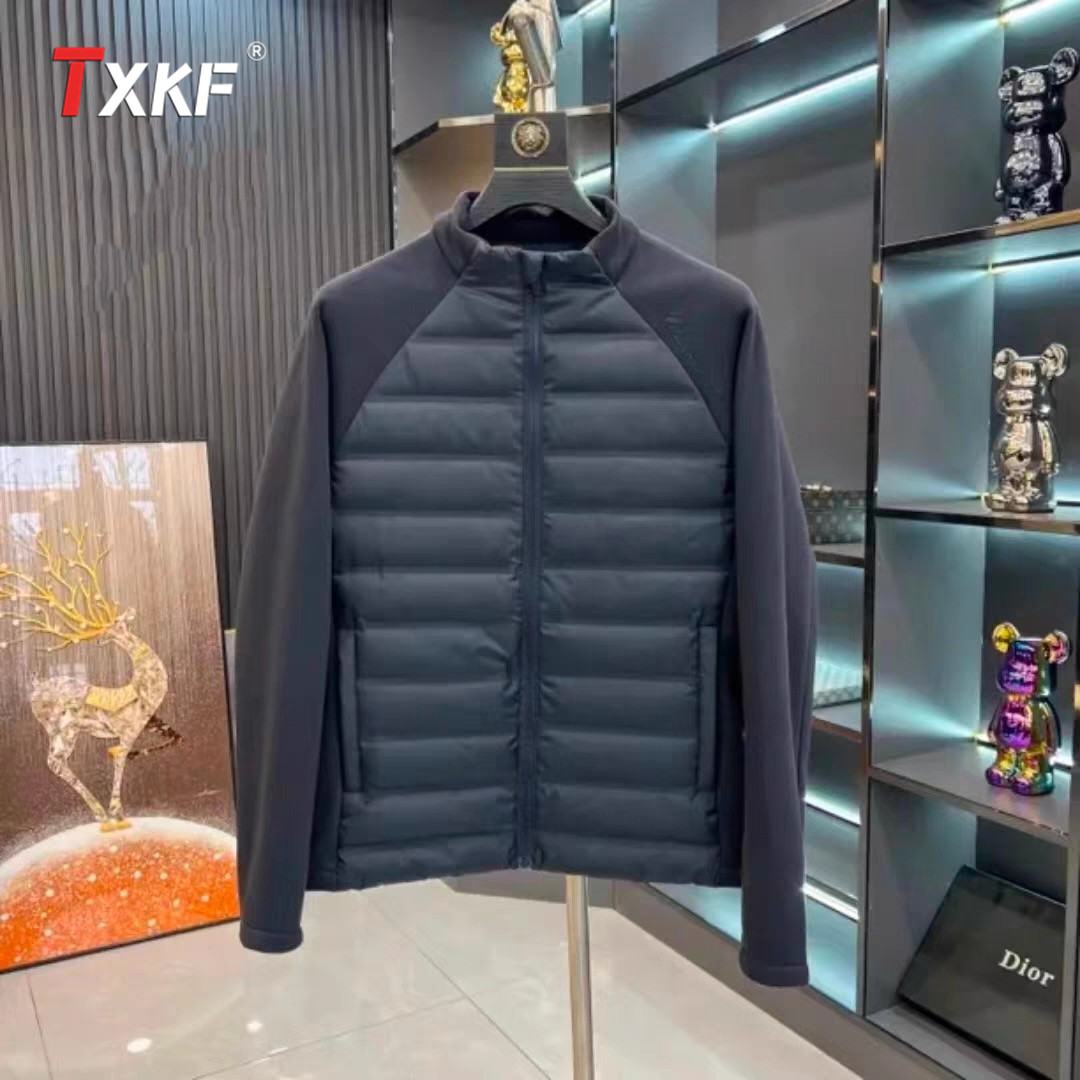 高端欧货羽绒服外套男士2025新款秋冬季轻薄保暖拼接立领夹克男款