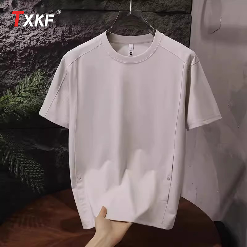 潮牌冰丝棉短袖t恤男士2026新款夏季薄款凉感拼接半袖上衣服男款