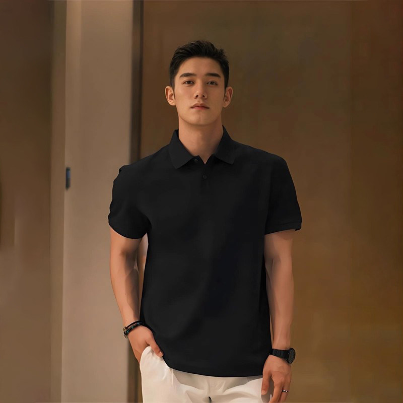 高端黑色polo衫男士短袖t恤2026新款春秋夏季长袖正肩上衣服男款